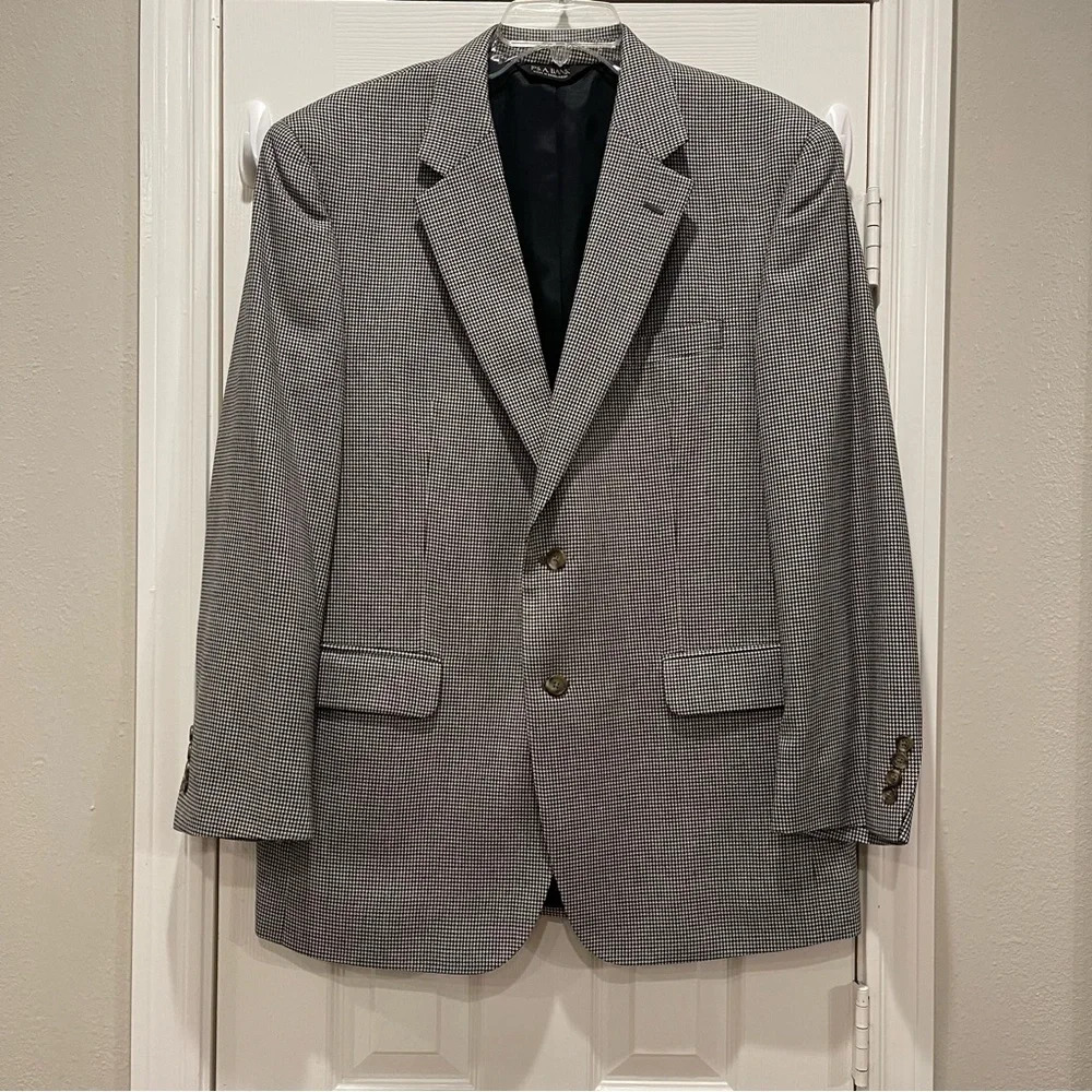 Jos A Bank Men’s 44R Blazer Jacket Houndstooth Silk/Wool Blend Business Career